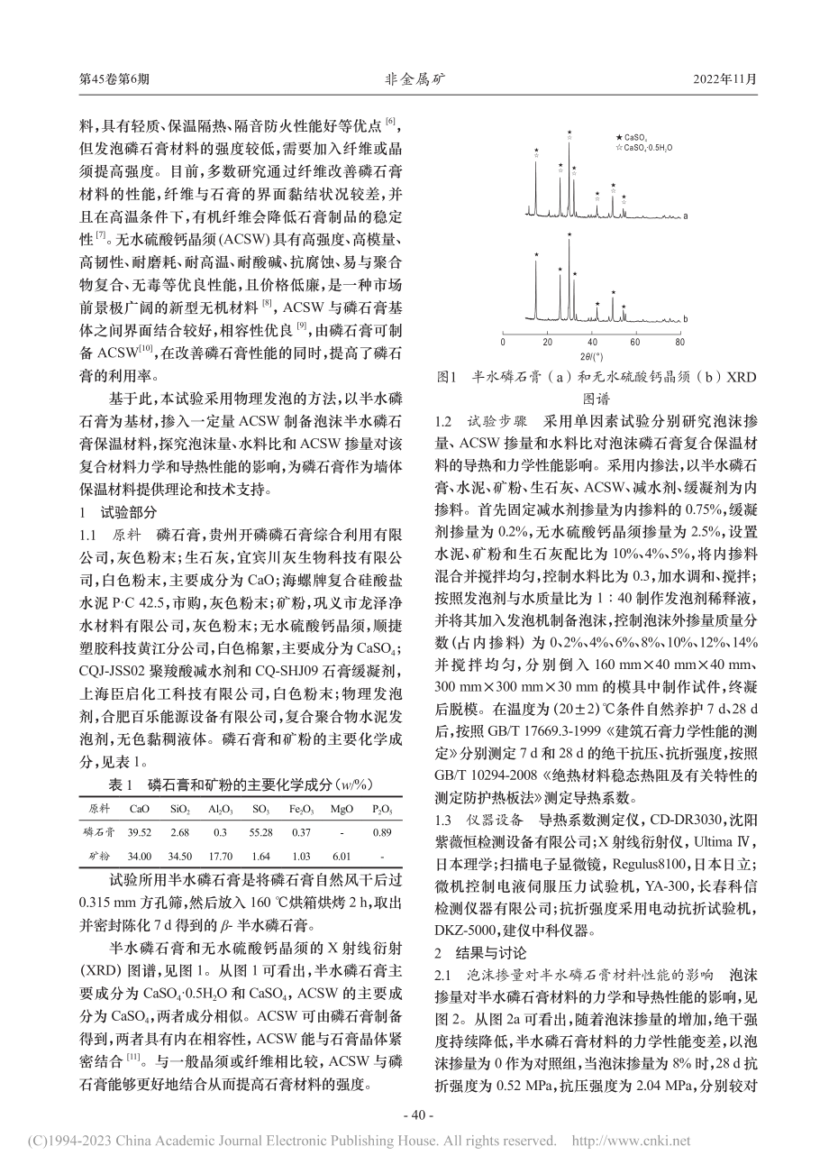 晶须泡沫磷石膏胶凝材料力学和保温性能研究_王靖东.pdf_第2页