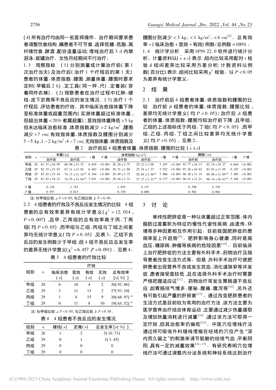 聚乙醇酸穴位埋线不同治疗间...间对单纯性肥胖症的疗效差异_任英杰.pdf_第3页