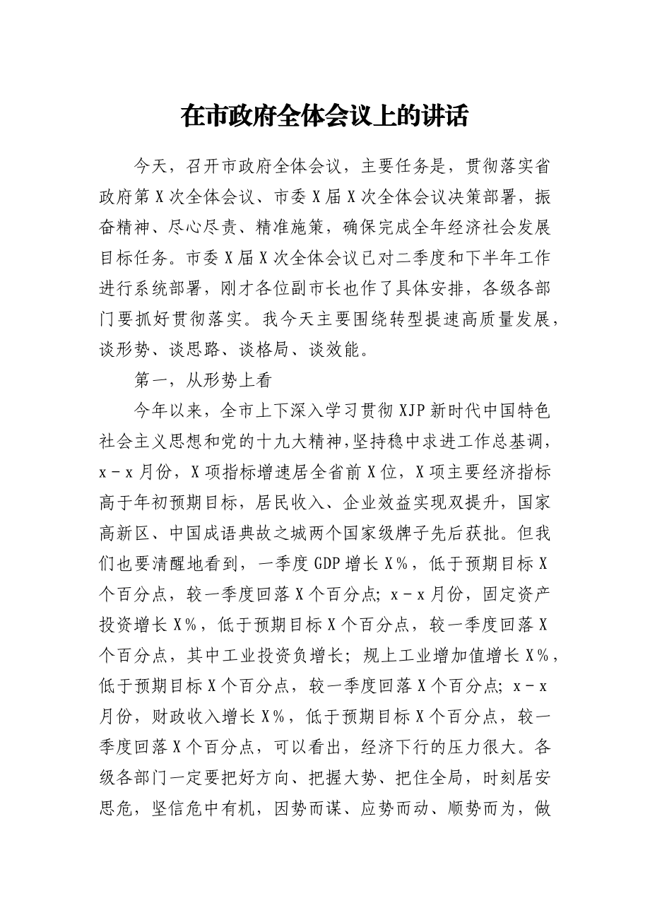 在市政府全体会议上的讲话.docx_第1页