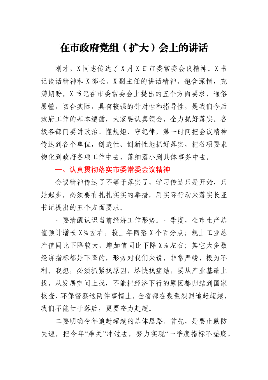 在市政府党组扩大会上的讲话.docx_第1页