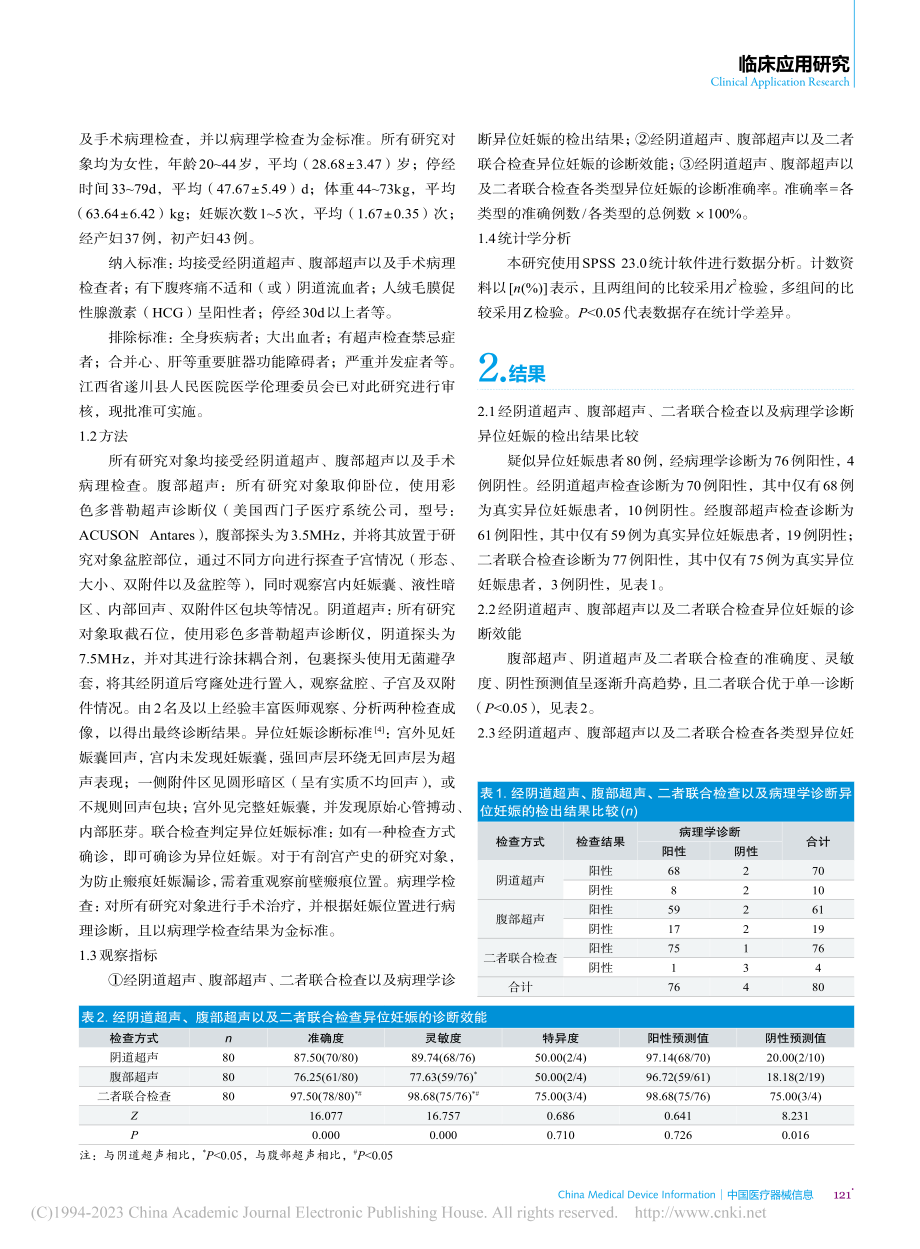 经阴道联合经腹部超声在诊断异位妊娠中的应用价值分析_胡嫒初.pdf_第2页