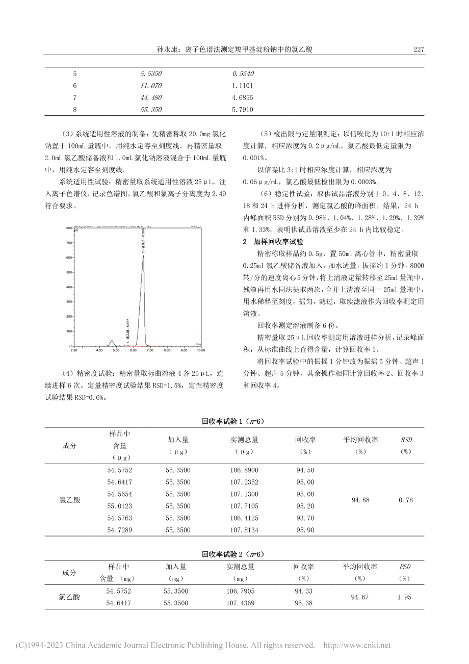 离子色谱法测定羧甲基淀粉钠中的氯乙酸_孙永康.pdf_第2页