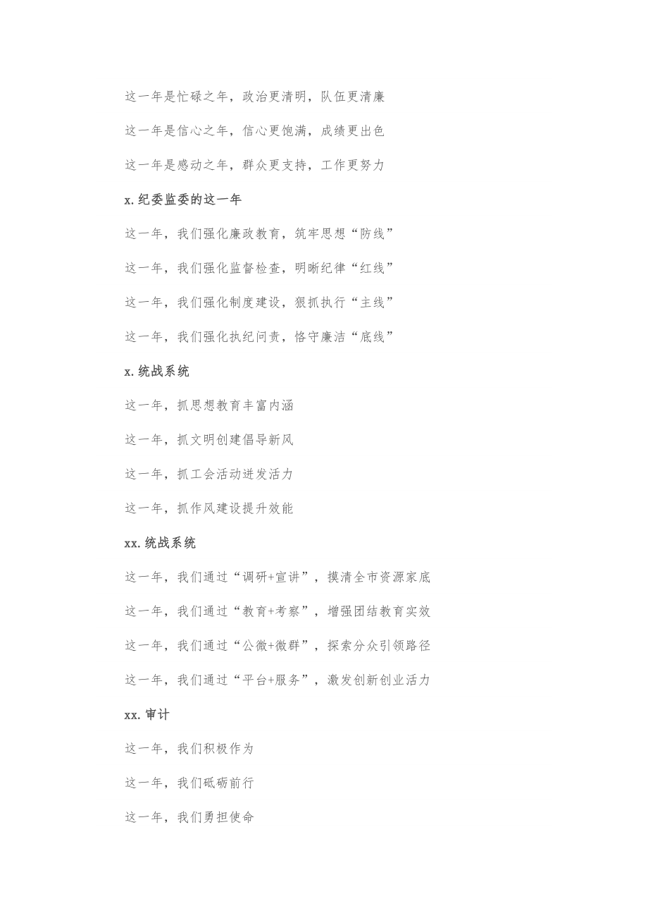 20201118“这一年”类写作提纲汇编（年终总结和领导讲话专用）.docx_第3页