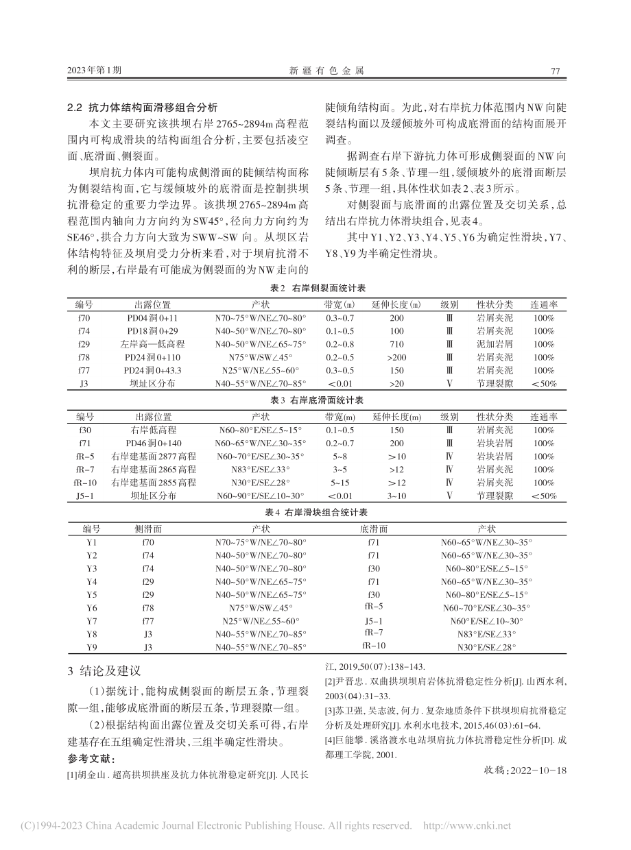 金沙江上游某水电站右岸建基岩体滑移组合分析_宋志劼.pdf_第2页