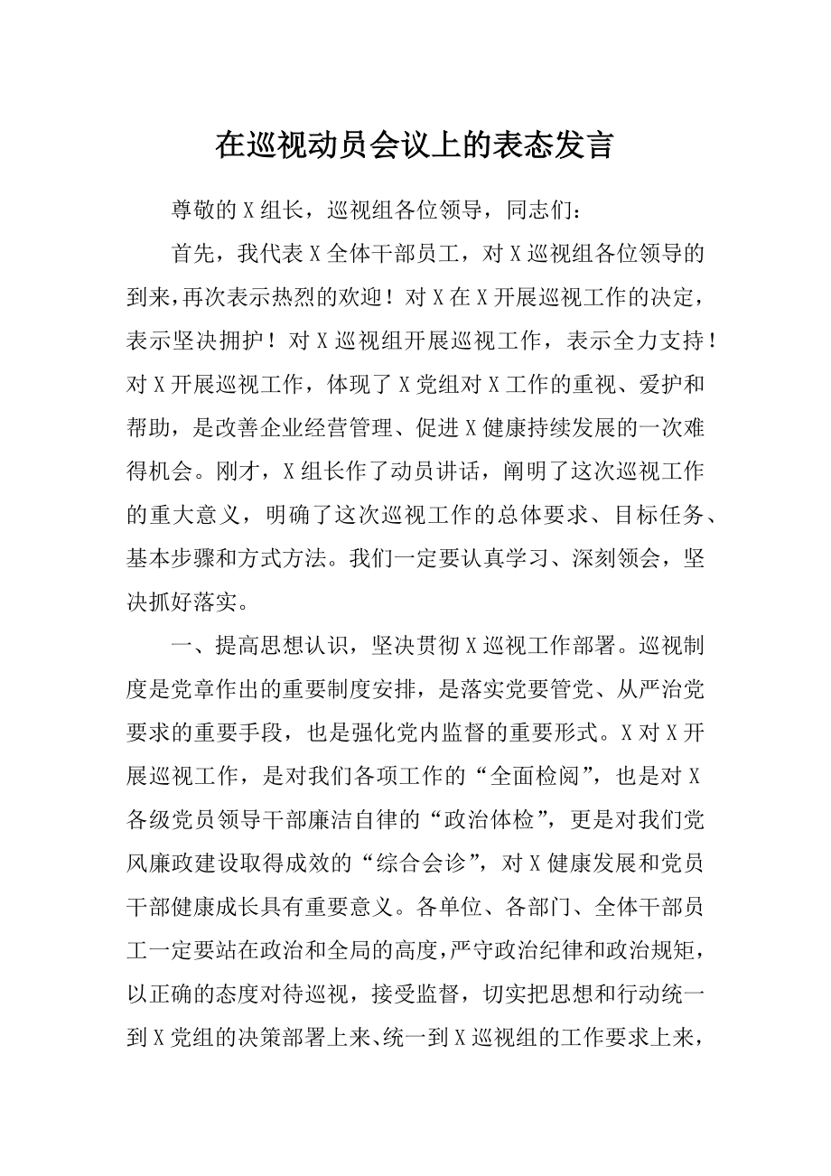 在巡视动员会议上的表态发言.docx_第1页