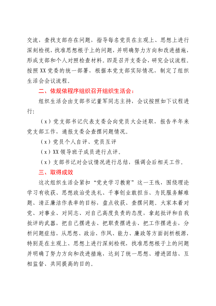 XX党支部党史学习教育专题组织生活会情况报告.docx_第2页