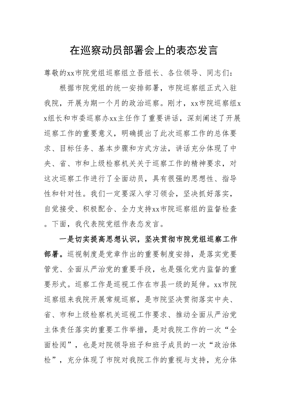 590、在巡察动员部署会上的表态发言.doc_第1页