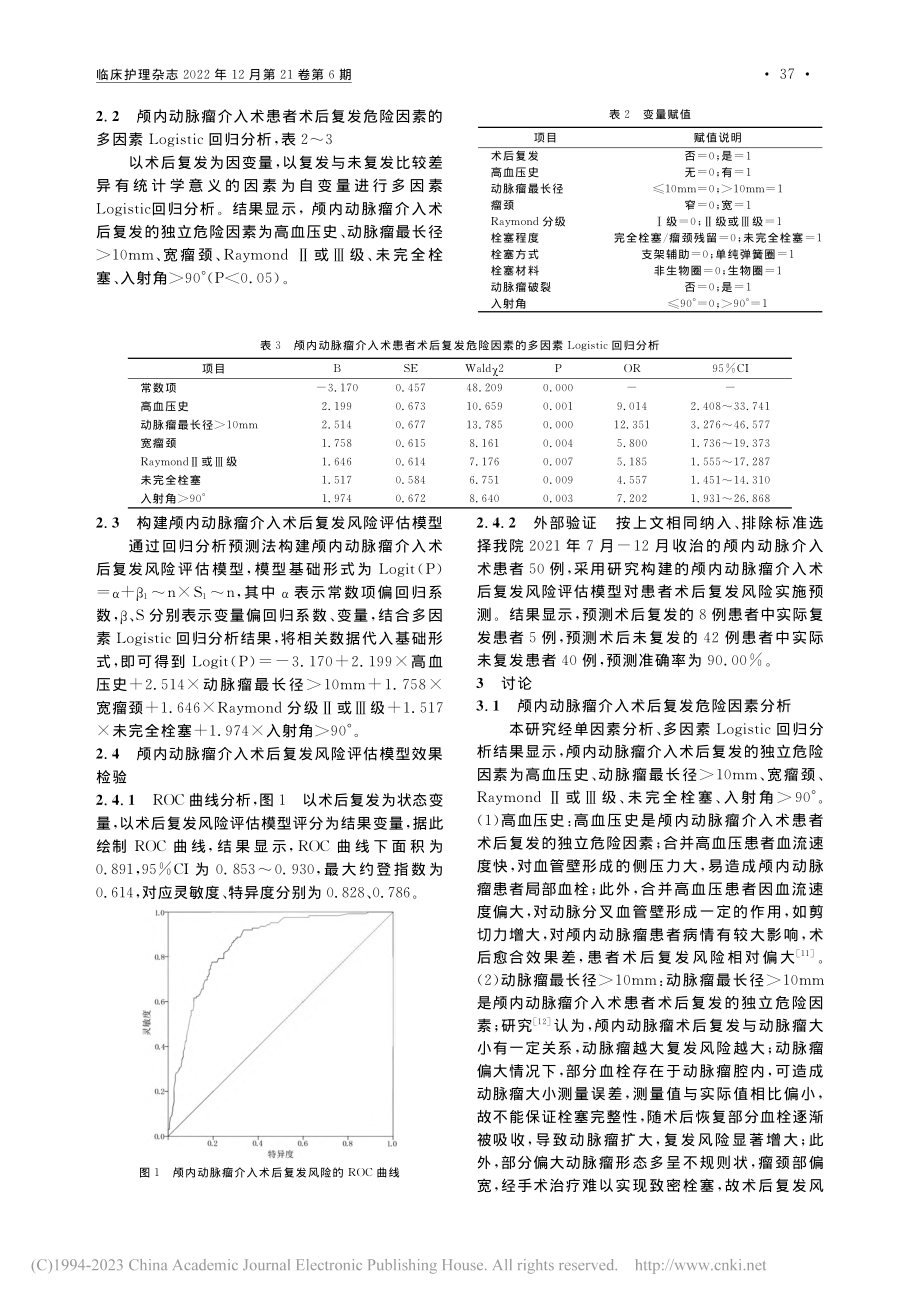 颅内动脉瘤介入术患者术后复...因素分析及风险评估模型构建_茆雨薇.pdf_第3页