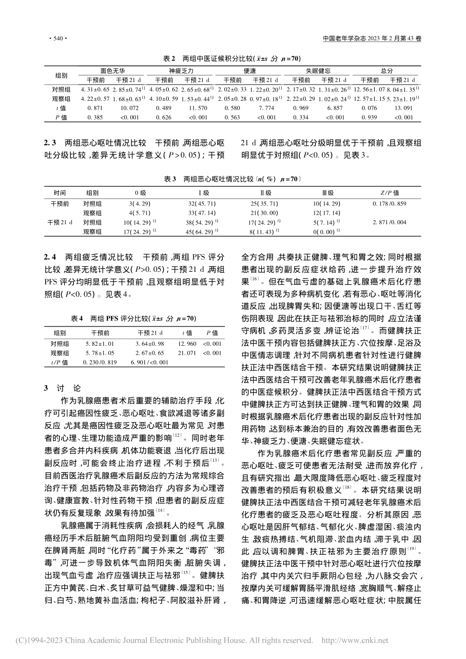 健脾扶正法中西医结合干预在...术后化疗副反应中的应用价值_刘伟.pdf_第3页