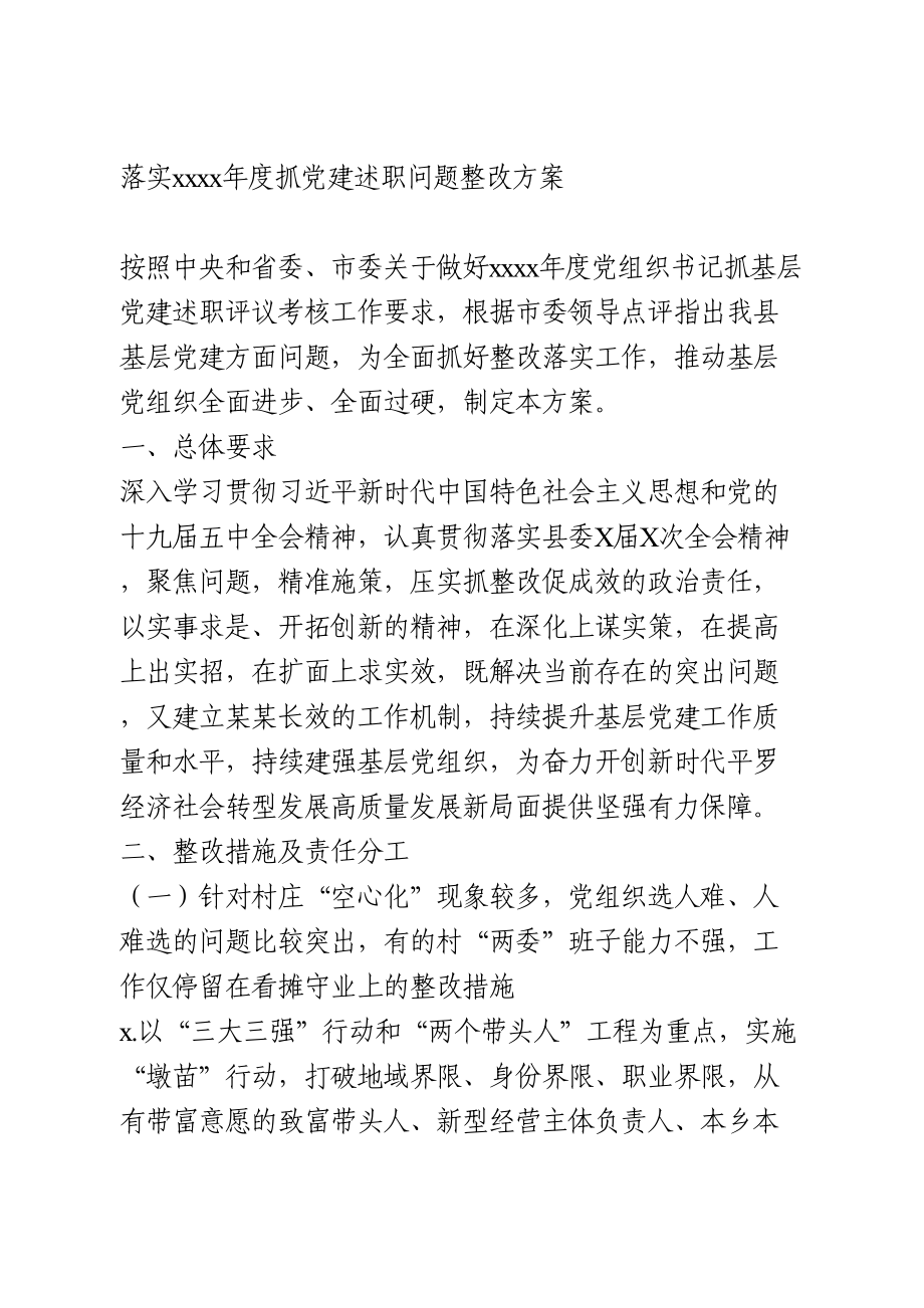 落实2021年度抓党建述职问题整改方案.doc_第1页