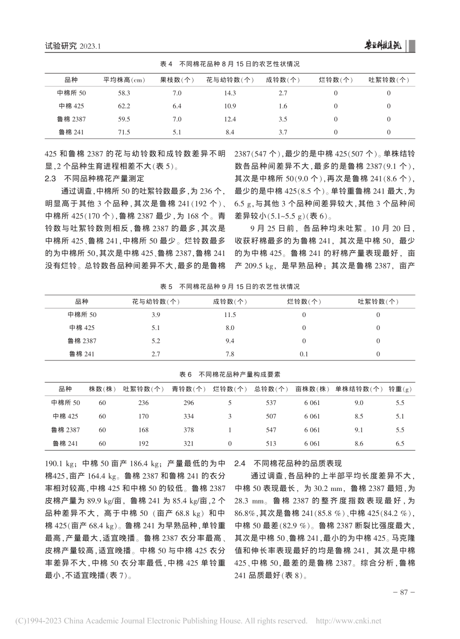 鲁南地区麦后直播短季棉不同品种产量和性状对比研究_魏杰.pdf_第3页