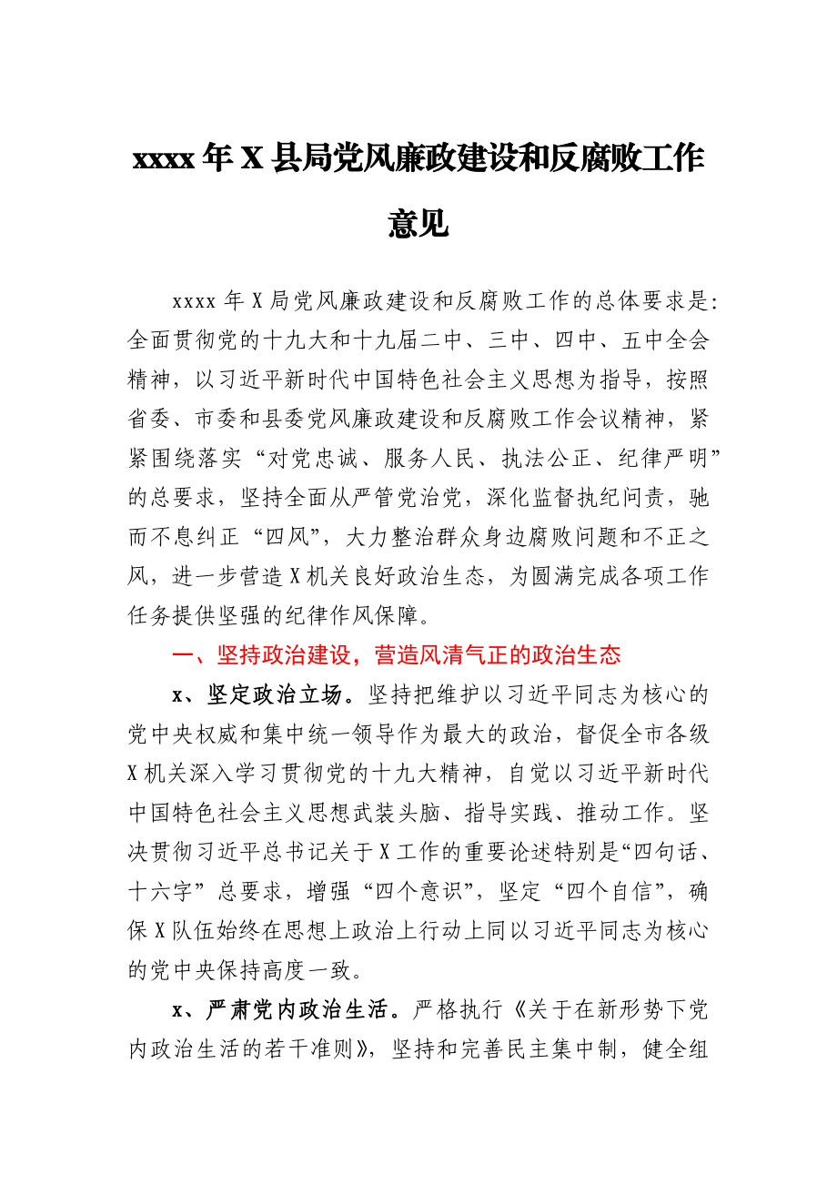 2021年X县局党风廉政建设和反腐败工作意见.docx_第1页