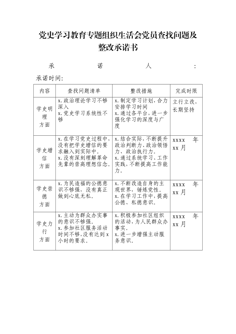 党史学习教育党员查找问题及承诺书汇编y.docx_第3页