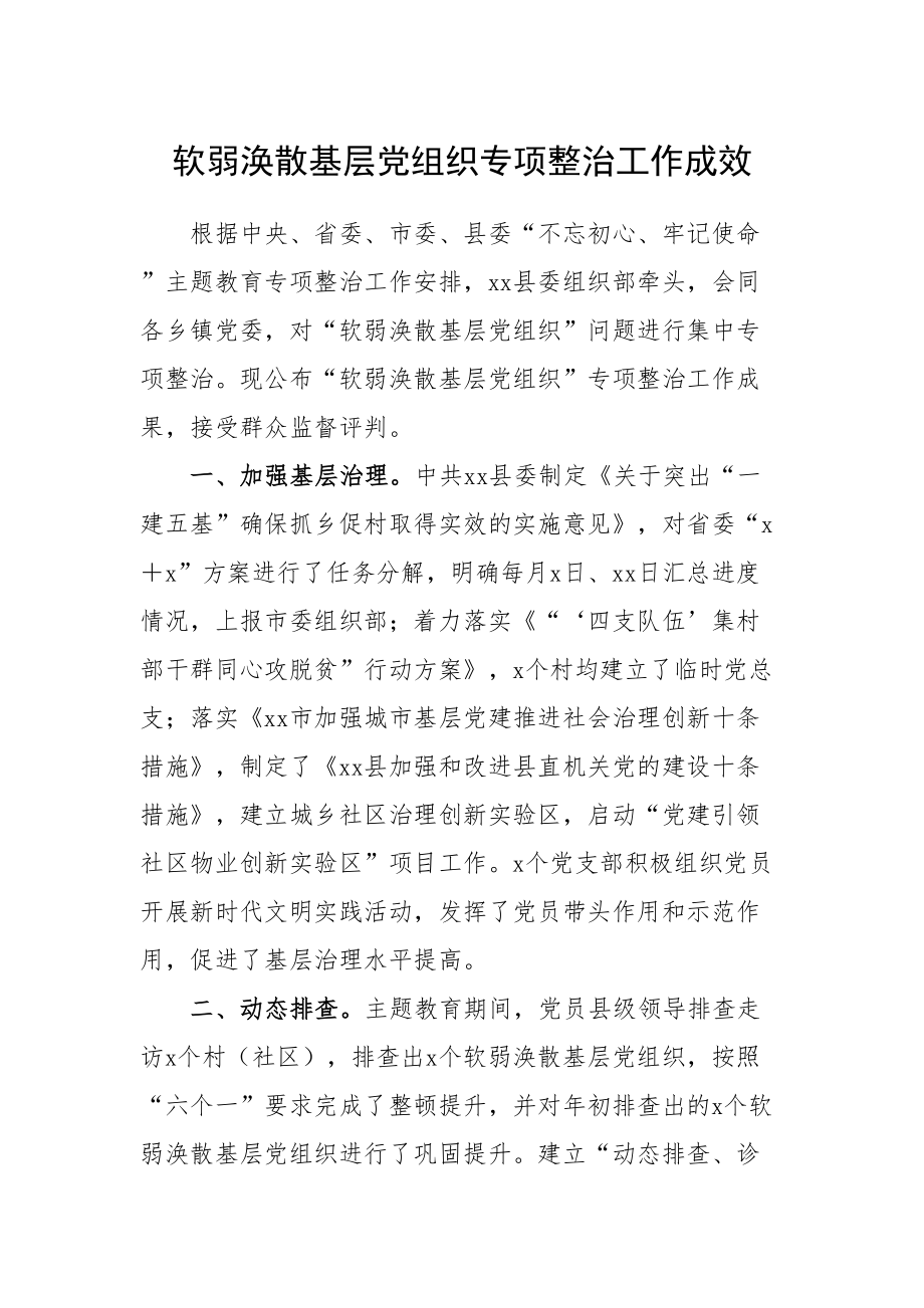 500、软弱涣散基层党组织专项整治工作成效.doc_第1页