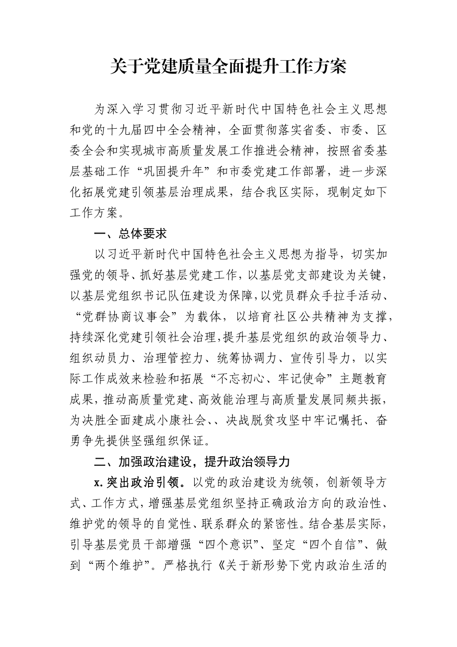 关于党建质量全面提升工作方案.docx_第1页