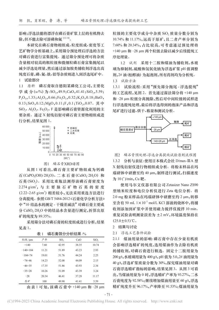 磷石膏预处理-浮选强化分离提纯新工艺_邹凯.pdf_第2页