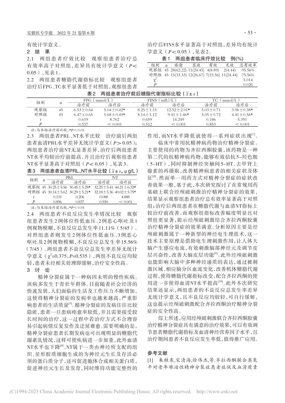 经颅磁刺激联合齐拉西酮治疗精神分裂症的疗效_魏安.pdf_第2页