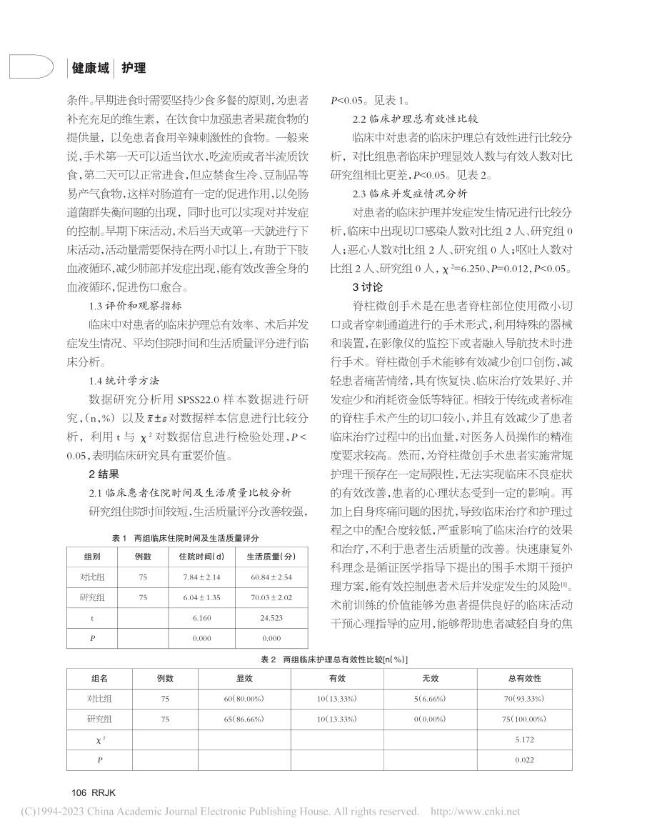 快速康复外科理念在脊柱微创...术护理中的临床应用价值分析_徐惠琴.pdf_第2页