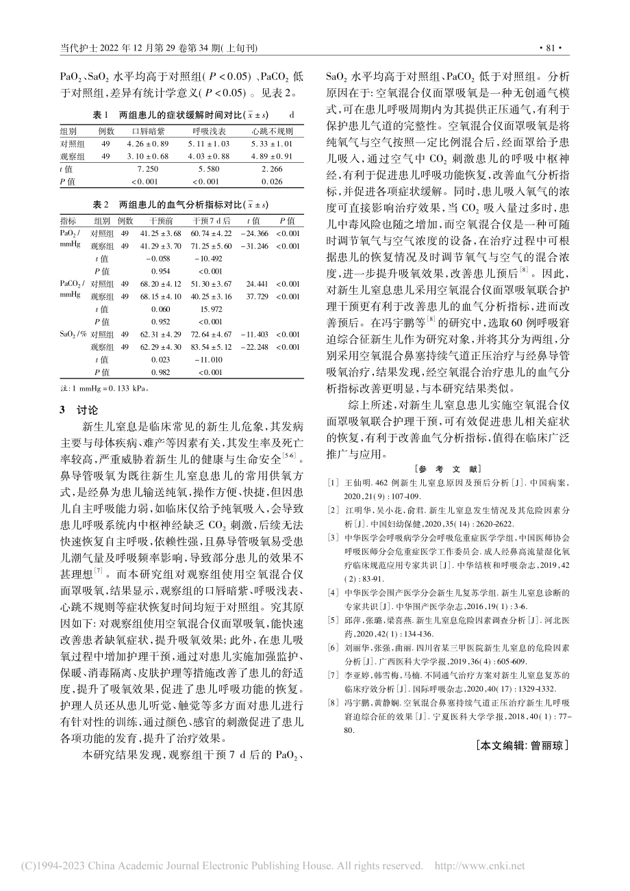 空氧混合仪面罩吸氧联合护理...新生儿窒息患儿中的应用效果_谢思思.pdf_第3页