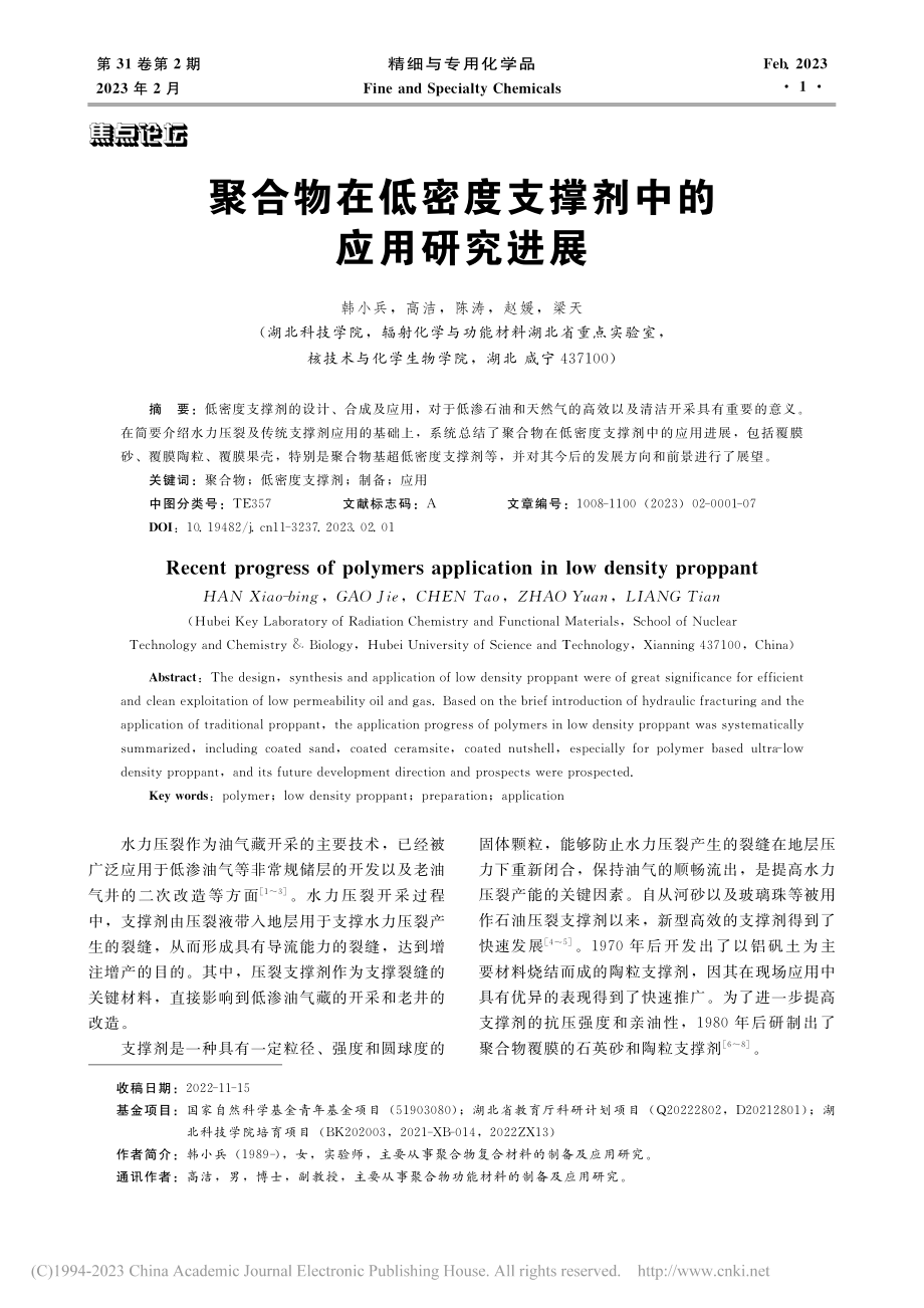 聚合物在低密度支撑剂中的应用研究进展_韩小兵.pdf_第1页