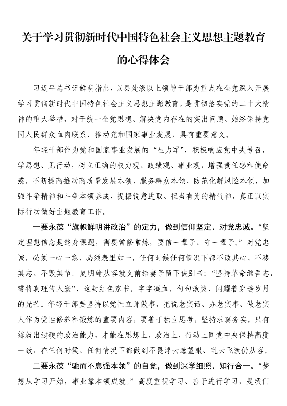 关于学习贯彻新时代中国特色社会主义思想主题教育的心得体会 .docx_第1页