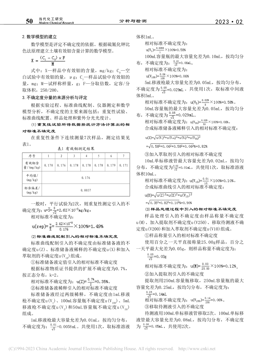 硫氰化钾比色法测定土壤有效钼的不确定度评定_张恒.pdf_第2页