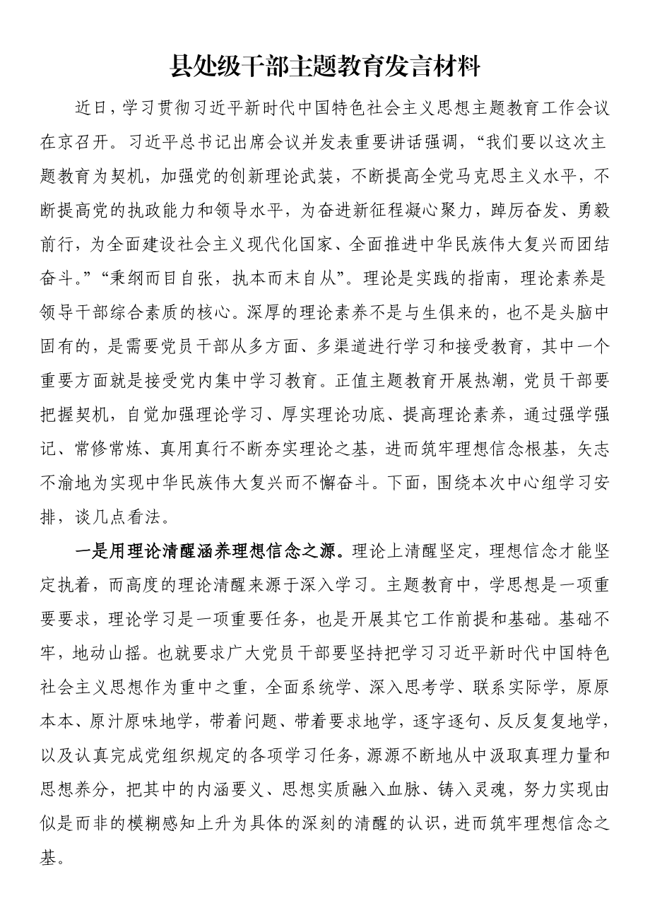 县处级干部主题教育发言材料 .docx_第1页