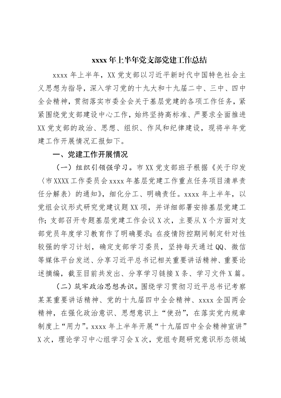 2020年上半年党支部党建工作总结 (1).docx_第1页