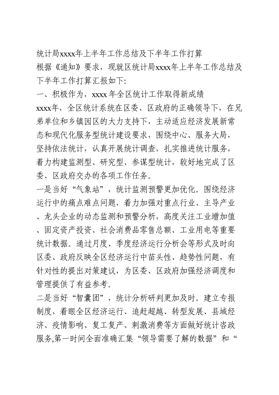 统计局2020年上半年工作总结及下半年工作打算.doc_第1页