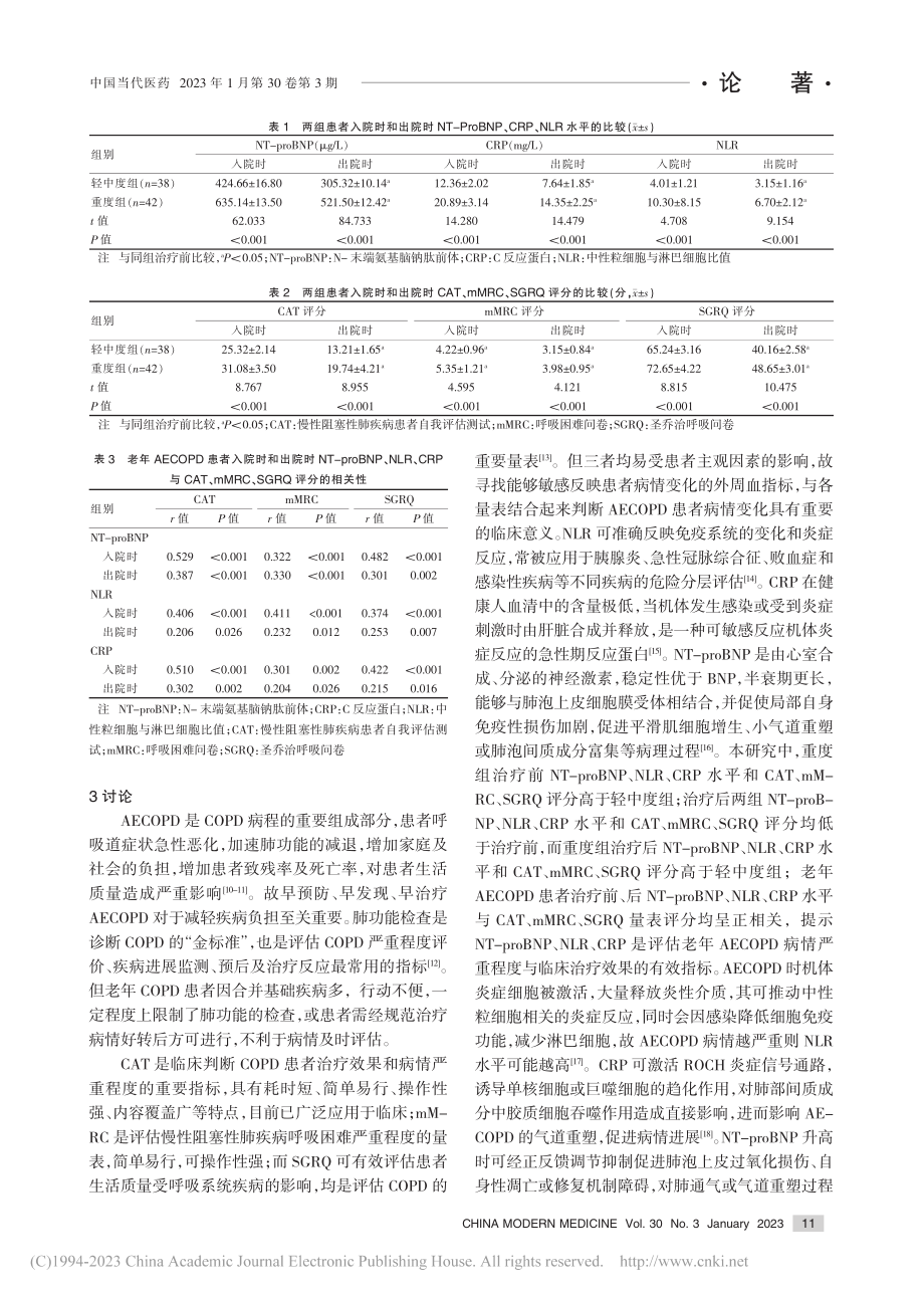 老年AECOPD患者血NT...与CAT量表评分相关性研究_杨凤.pdf_第3页