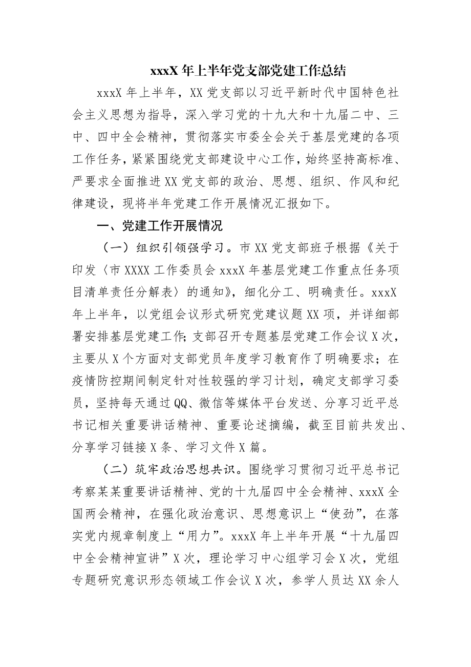 202X年上半年党支部党建工作总结.docx_第1页