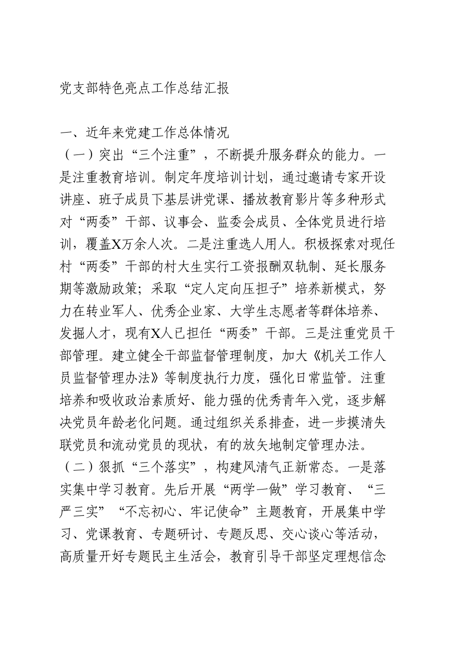 党支部特色亮点工作总结汇报.doc_第1页