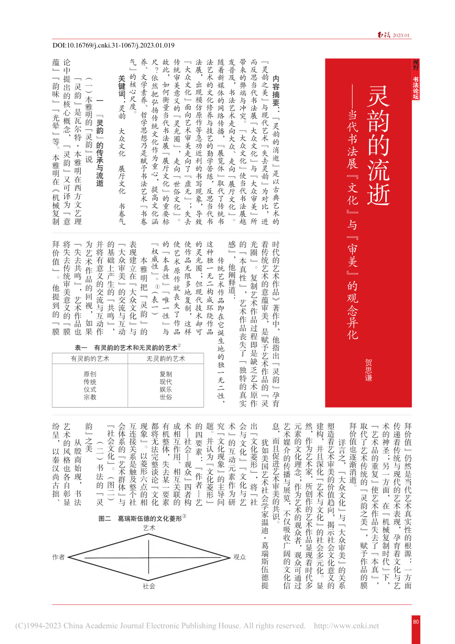 灵韵的流逝——当代书法展“文化”与“审美”的观念异化_贺思谦.pdf_第1页