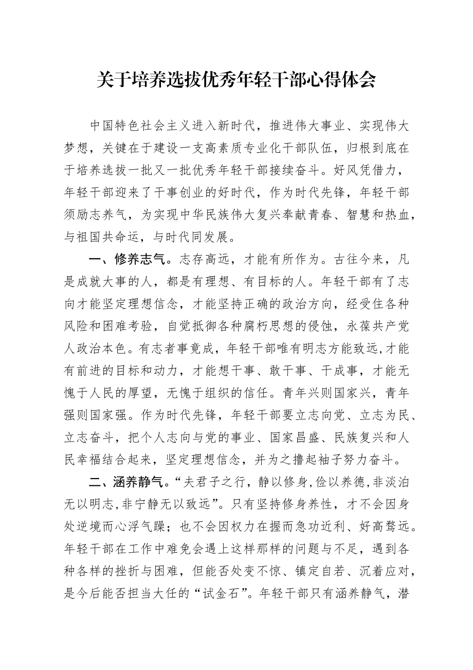 关于培养选拔优秀年轻干部心得体会.docx_第1页