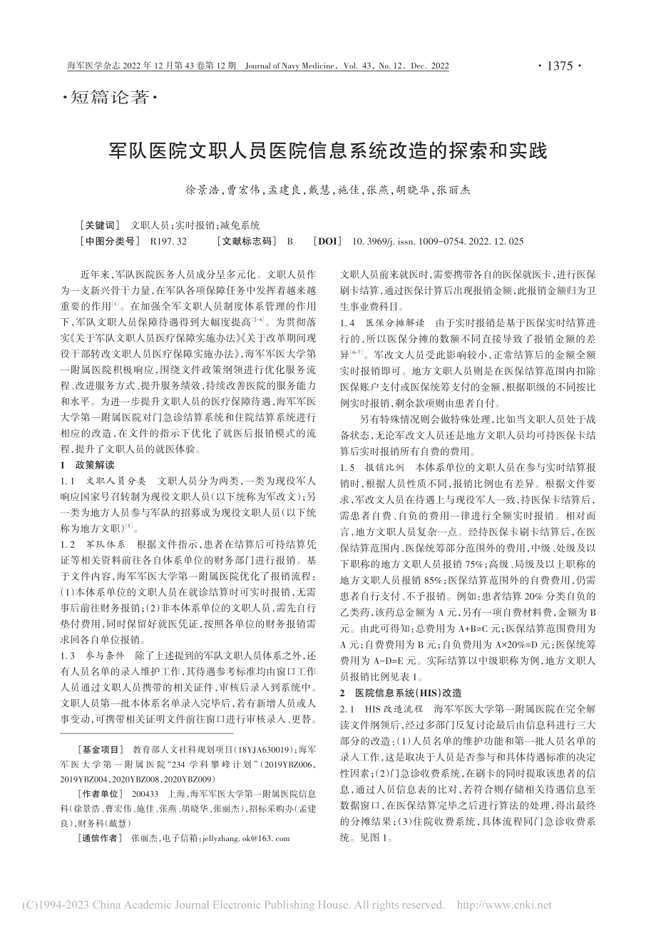 军队医院文职人员医院信息系统改造的探索和实践_徐景浩.pdf_第1页