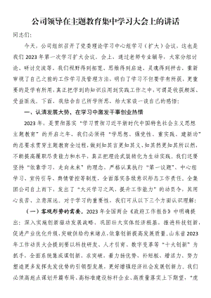 公司领导在主题教育集中学习大会上的讲话.docx