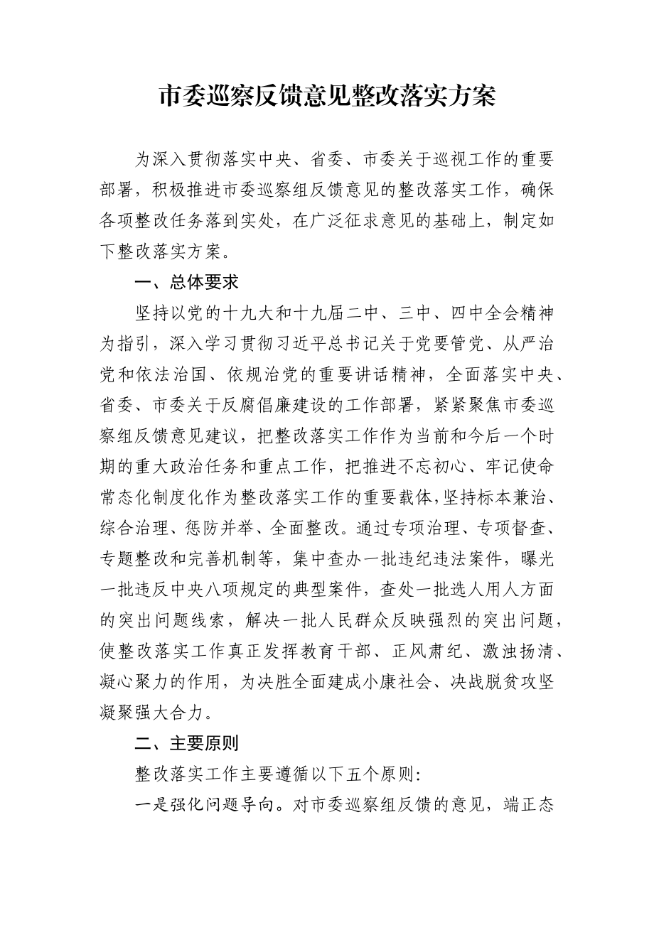 市委巡察反馈意见整改落实方案 (1).docx_第1页