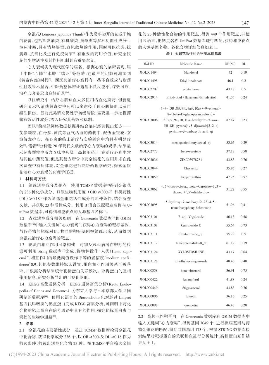 金银花保护心力衰竭缺血心肌的网络药理学研究_王星.pdf_第2页