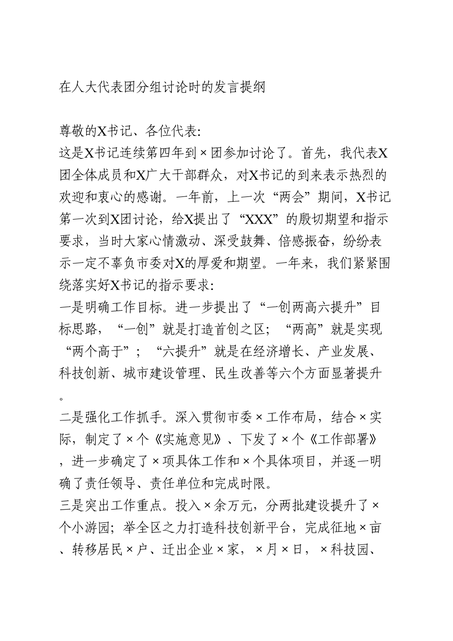 在人大代表团分组讨论时的发言提纲.doc_第1页