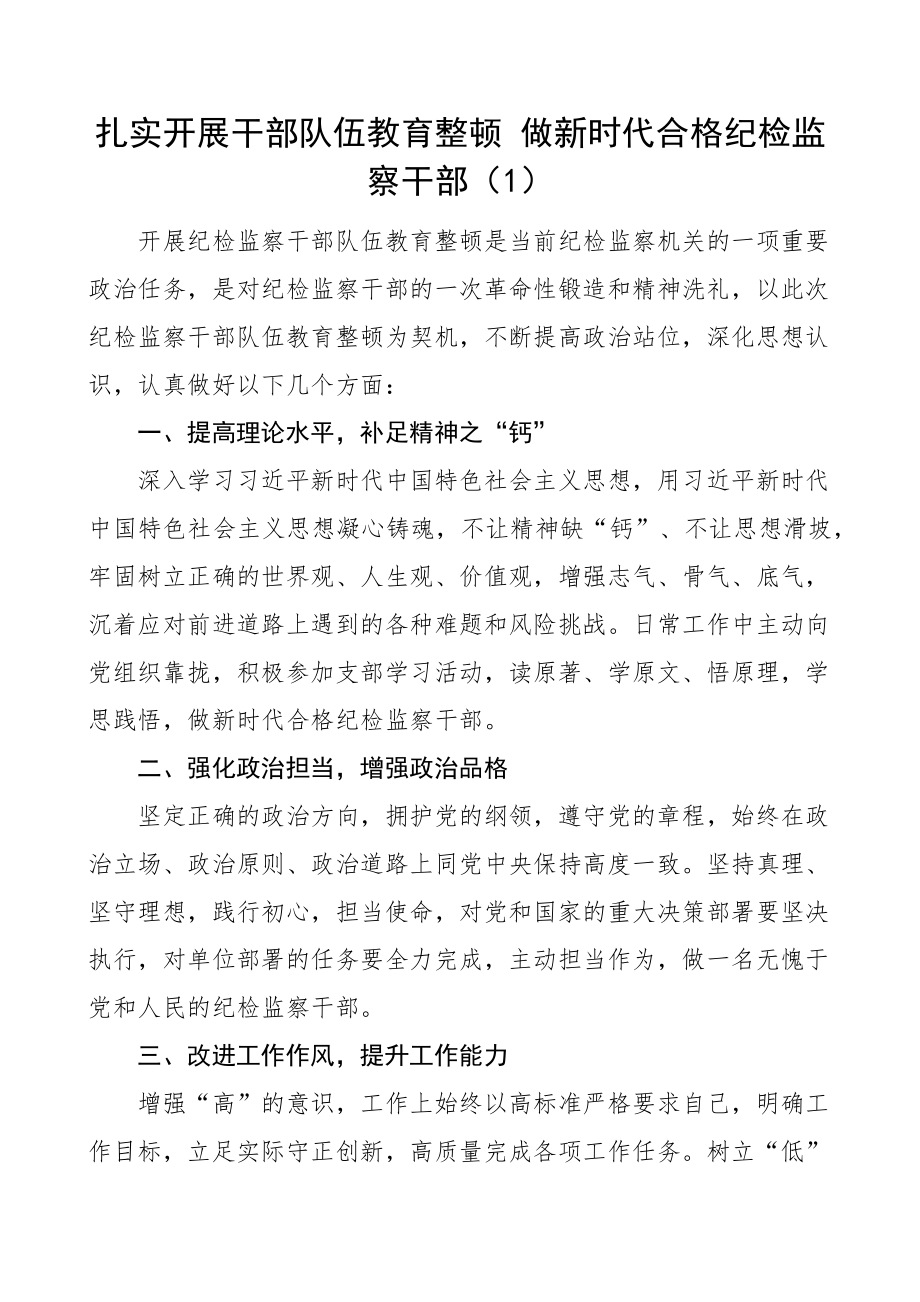 纪检监察干部队伍教育整顿研讨发言材料学习心得体会5篇 .docx_第1页