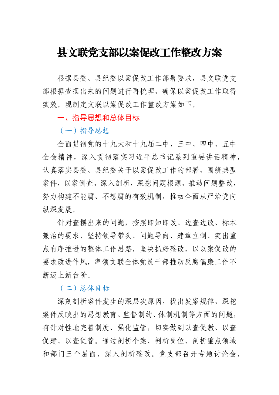 县文联党支部以案促改工作整改方案.docx_第1页