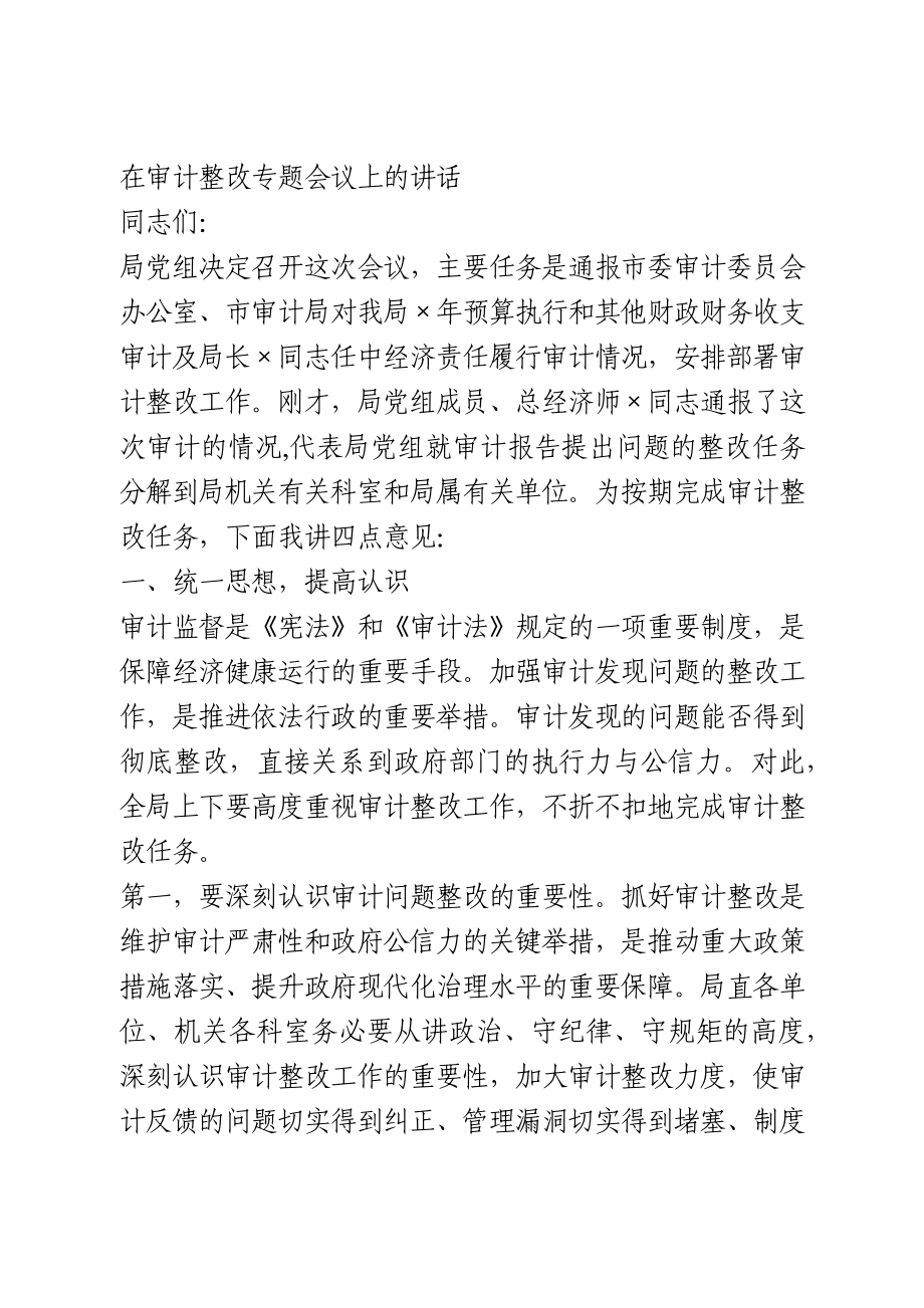 在审计整改专题会议上的讲话.docx_第1页