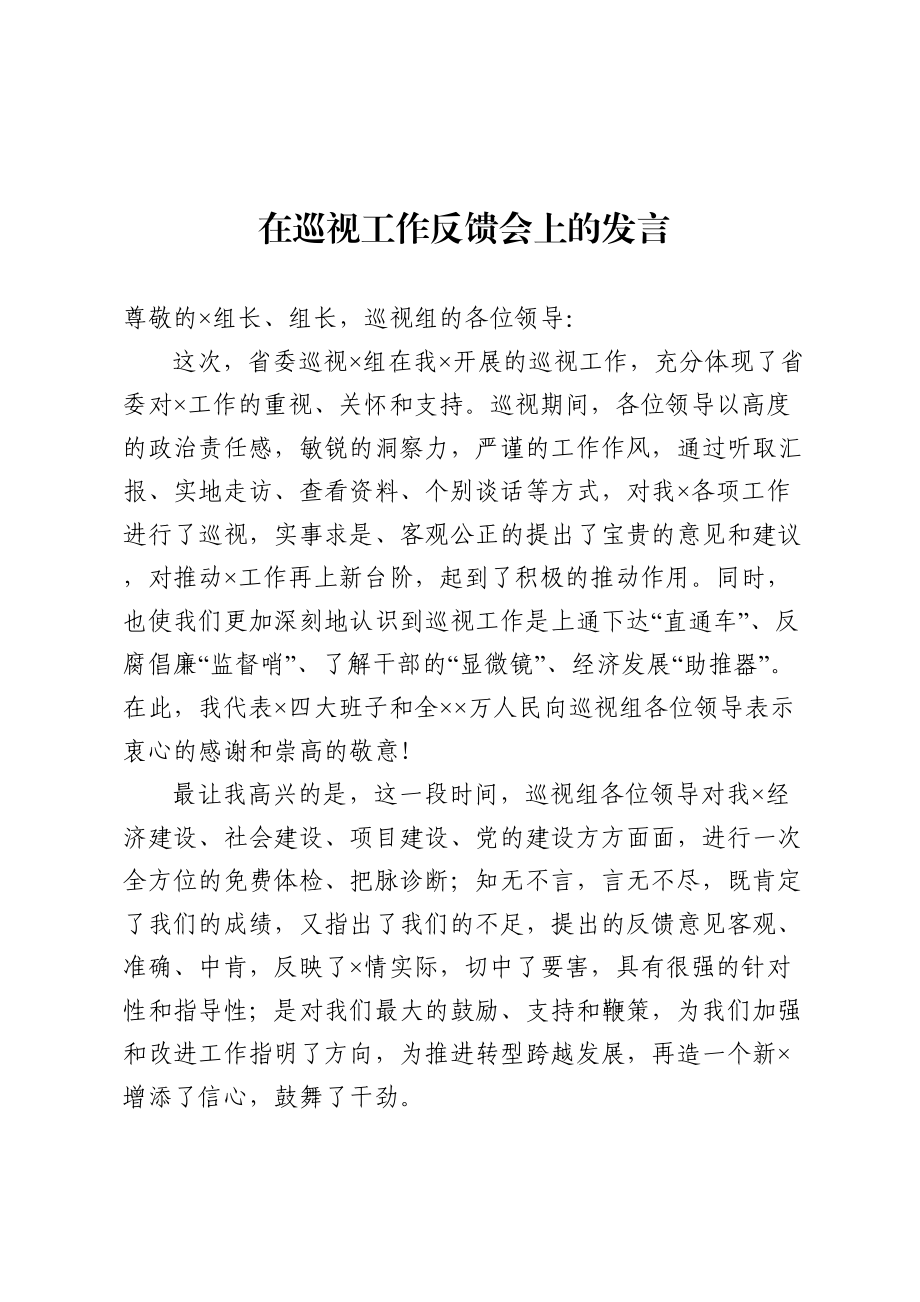 在巡视工作反馈会上的发言.doc_第1页