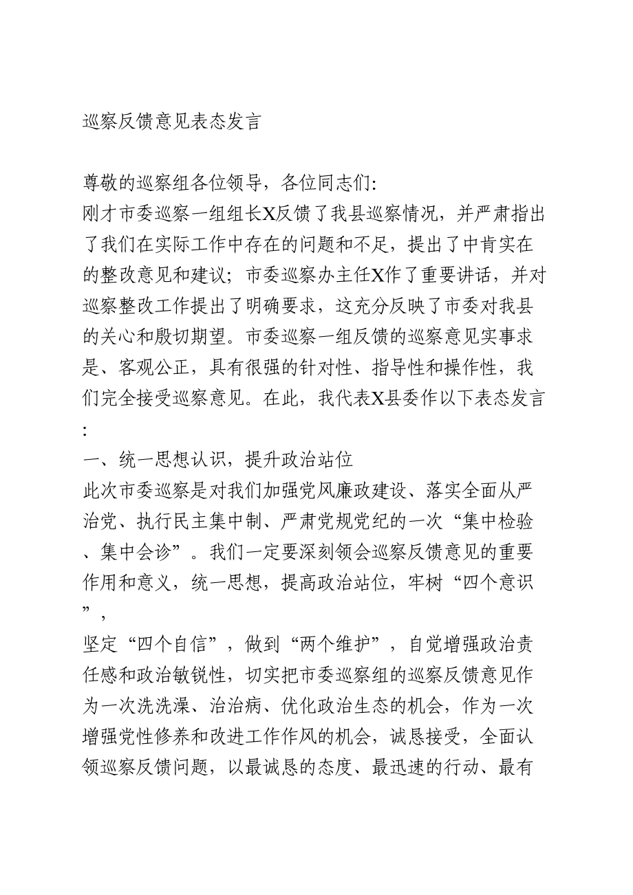 巡察反馈意见表态发言.doc_第1页