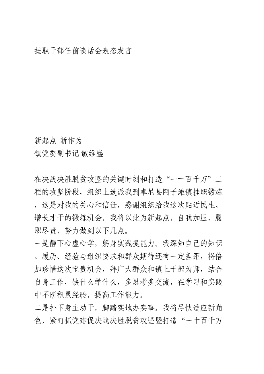 挂职干部任前谈话会表态发言3篇.doc_第1页