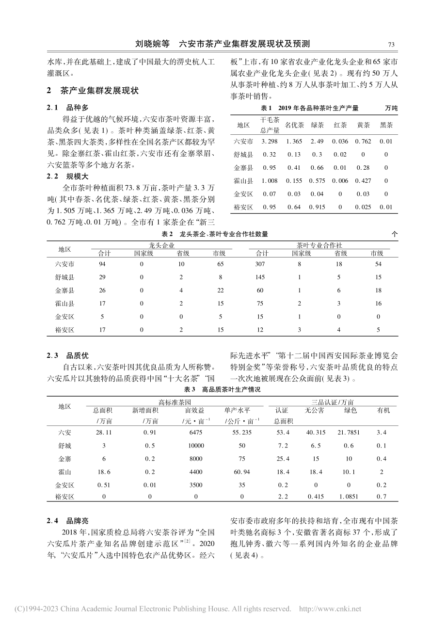 六安市茶产业集群发展现状及预测_刘晓婉.pdf_第2页