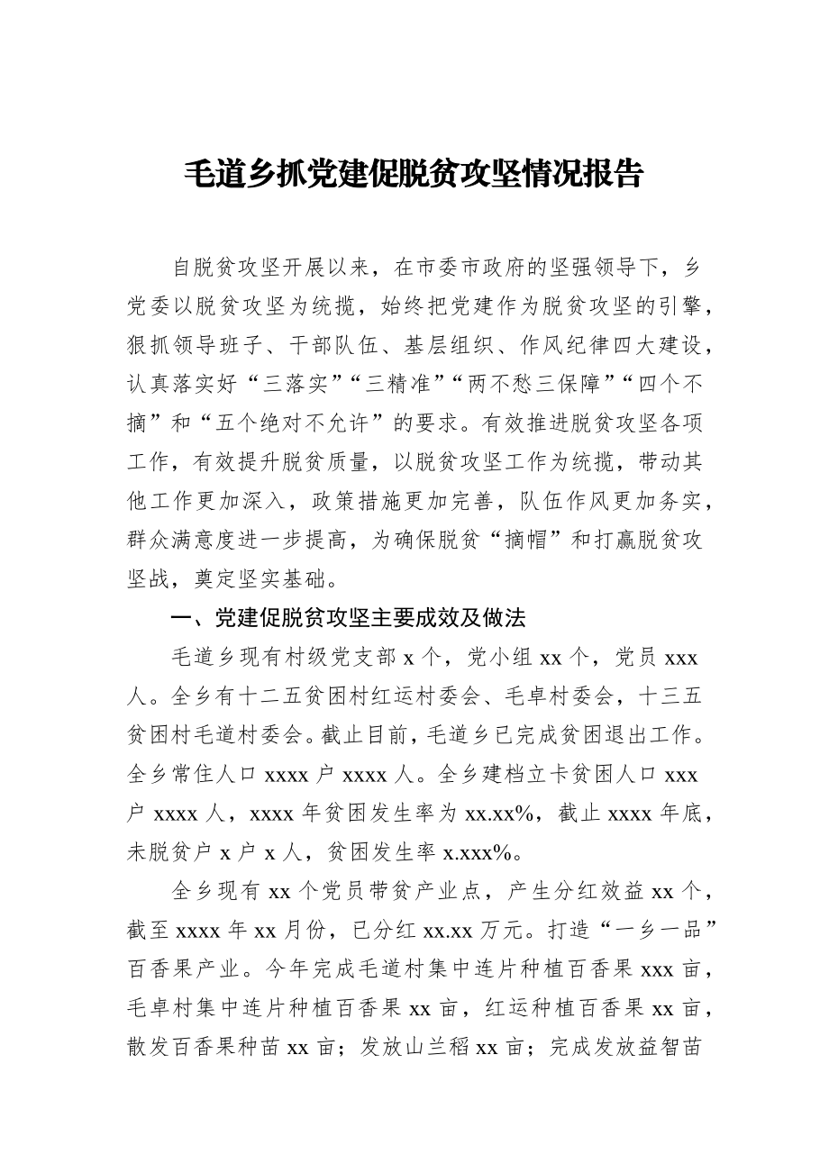 毛道乡抓党建促脱贫攻坚情况报告_转换.docx_第1页