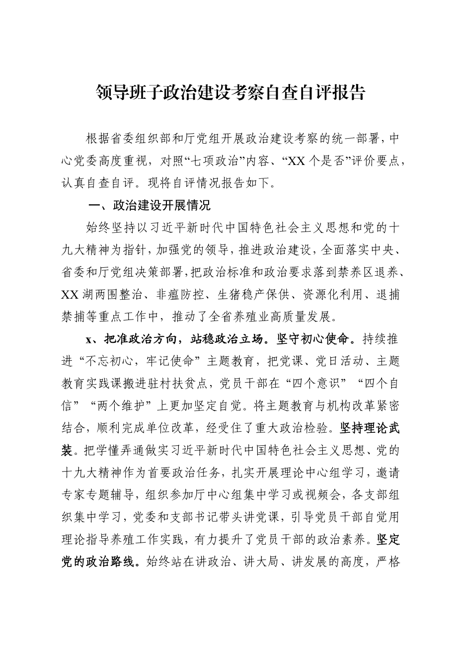 领导班子政治建设自查自评报告.docx_第1页