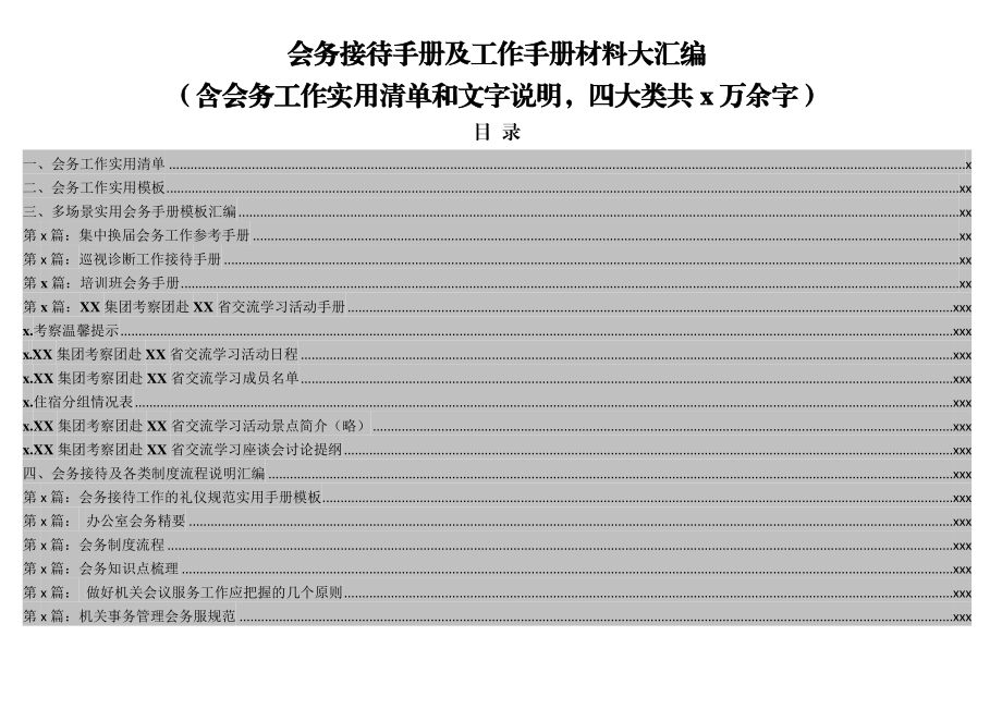 素材汇667—会务接待手册及工作手册材料大汇编含会务工作实用清单和文字说明四大类共6万余字.docx_第1页