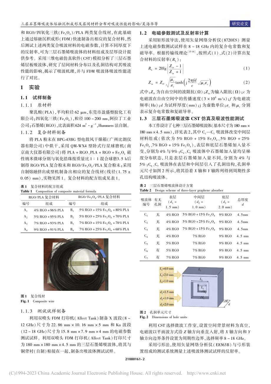 三层石墨烯吸波体熔融沉积成...间材料分布对吸波性能的影响_吴海华.pdf_第2页